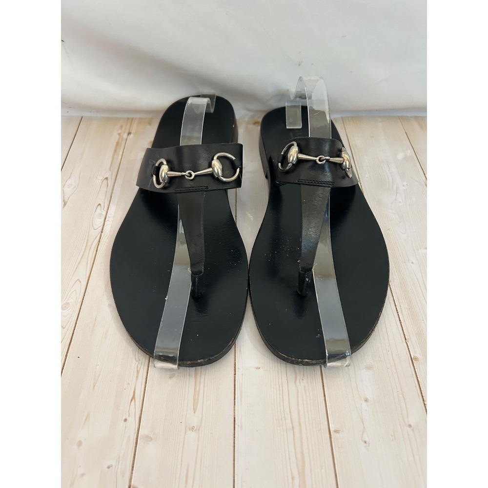 GUCCI Black Solid Leather Men Thong Horsebit Sandal UK 9/USA / EU 43 Rare - Picture 8 of 8